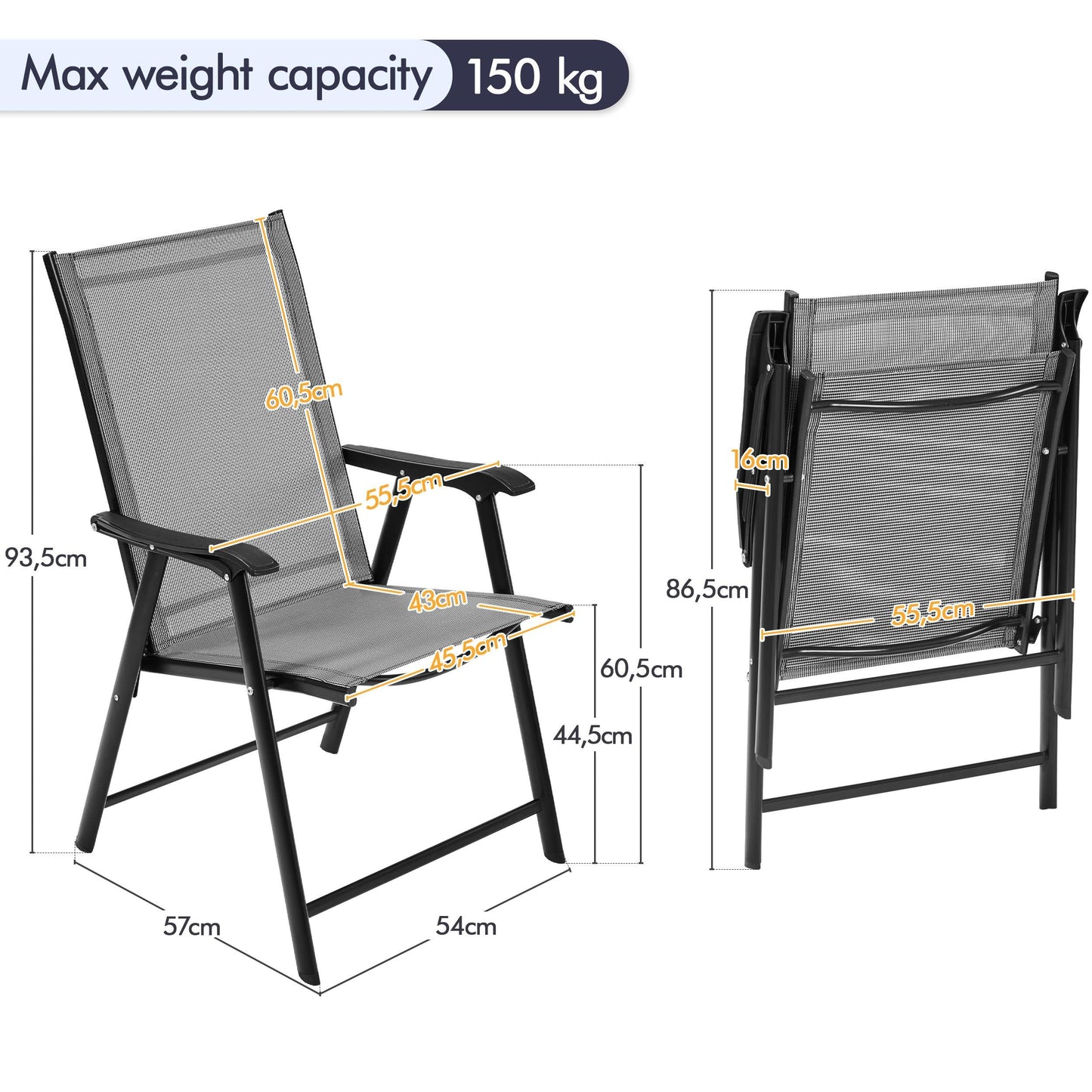 - Yaheetech Folding Chairs Outdoor Chairs Foldable Dining Chairs with Armrests 2PCS.