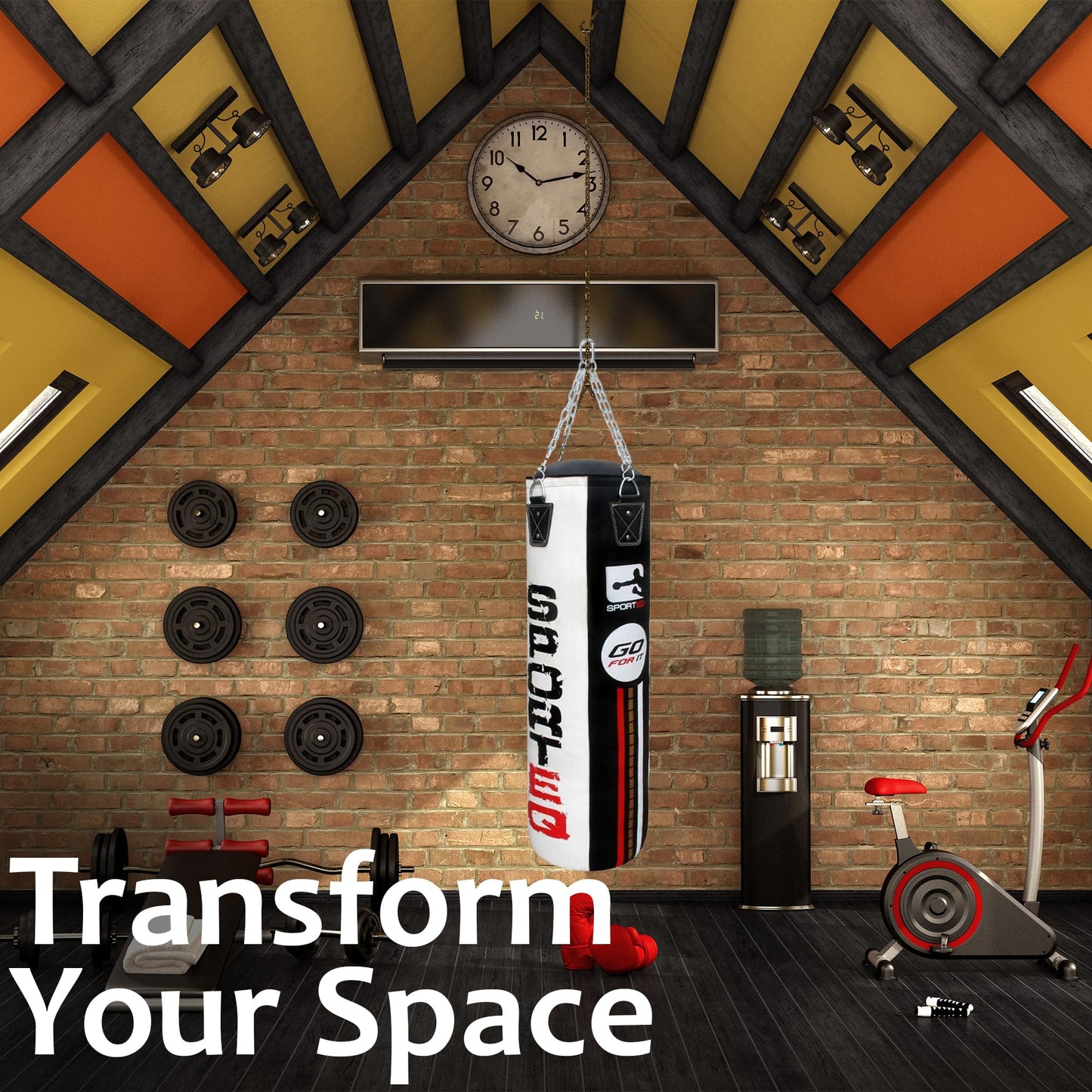 - Sporteq Dyno Heavy Filled Punch Bag Sets for All Ages | Steel Hanging Ring & Floor Attachment | Boxing, Martial Arts, Home & Commercial Gym Use (Black/White, 5FT) -