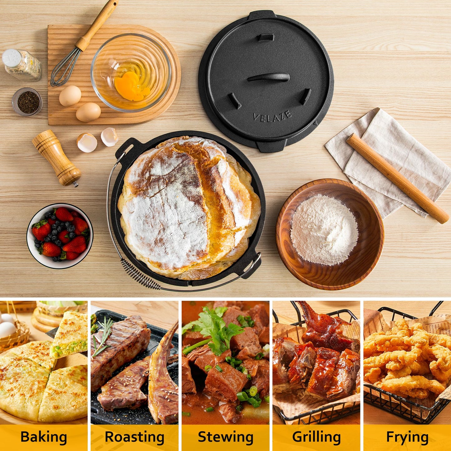 - Velaze Cast Iron Pot with Lid -