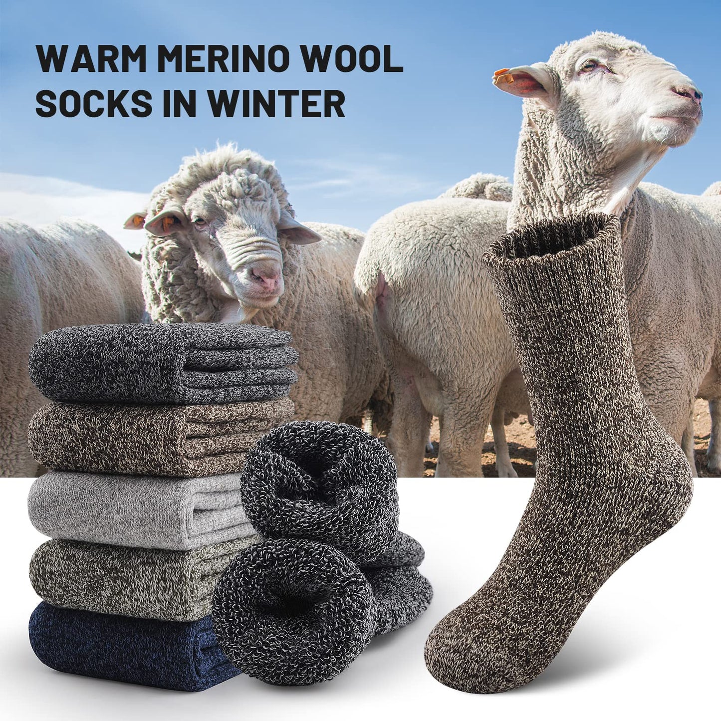 - SIMIYA Merino Wool Socks for Men | Winter Thick Hiking Socks | Thermal Breathable -