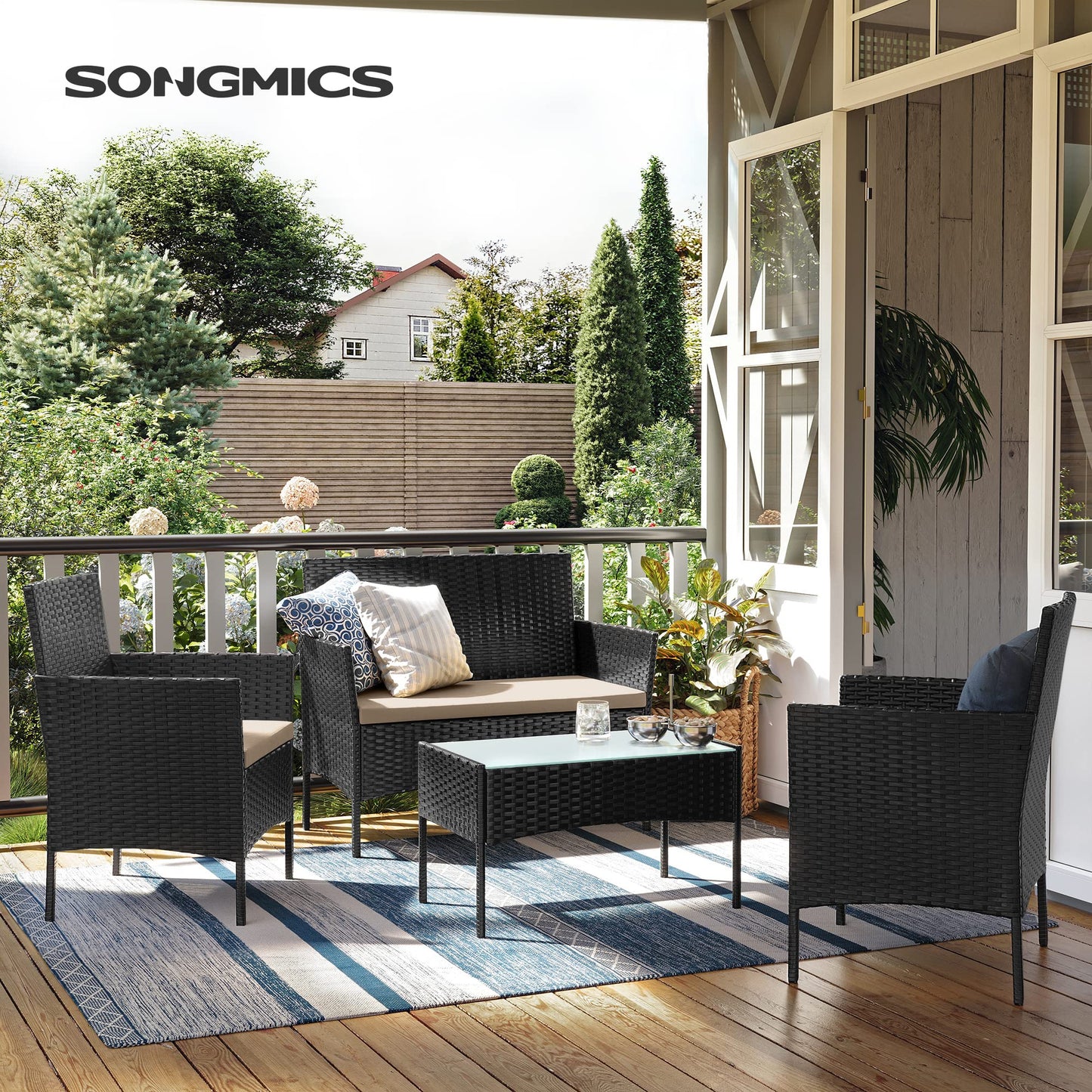 - SONGMICS Garden Furniture Set | Polyrattan Outdoor Patio Furniture | Taupe GGF002B01 -