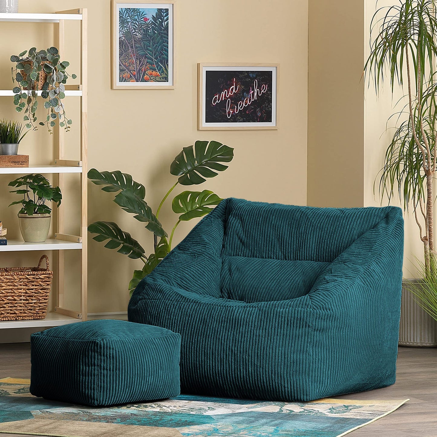 - icon Morgan Cord Bean Bag Chair and Footstool | Teal Green |Giant Bean Bag Armchair -