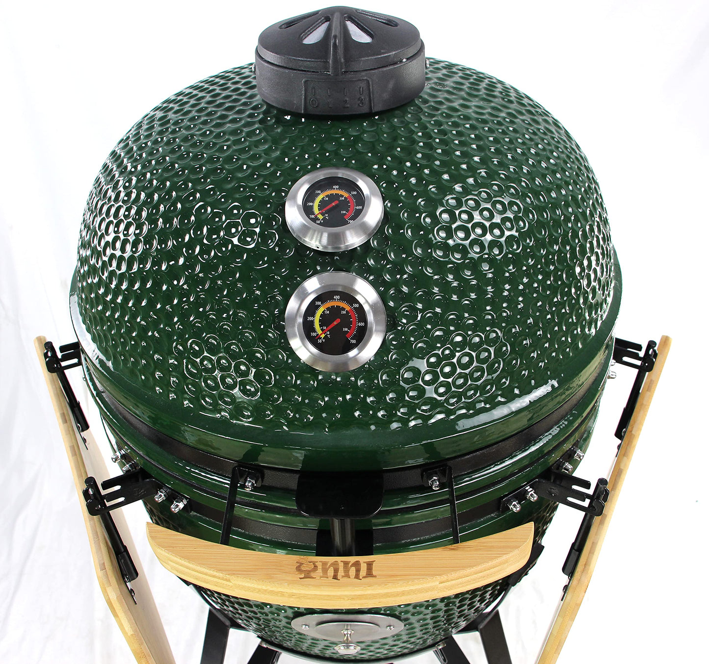 - YNNI KAMADO TQ0C23GR XL 23" Grill, Green with Chipfeeder, BBQ, Ceramic, Egg, Smoker
