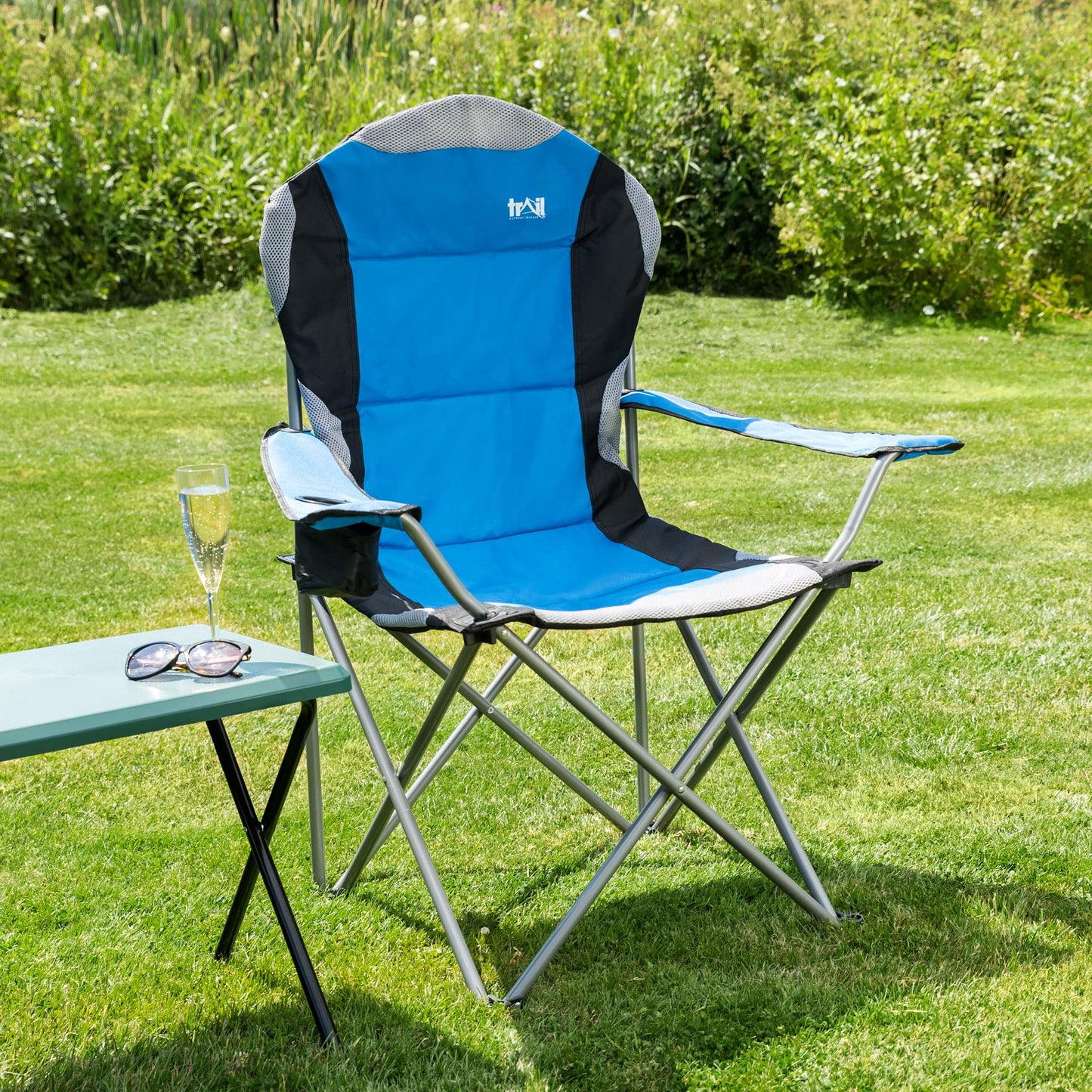 - Trail High Back Folding Camping Chair | Luxury Padded Seat | Heavy Duty Tubular Steel -