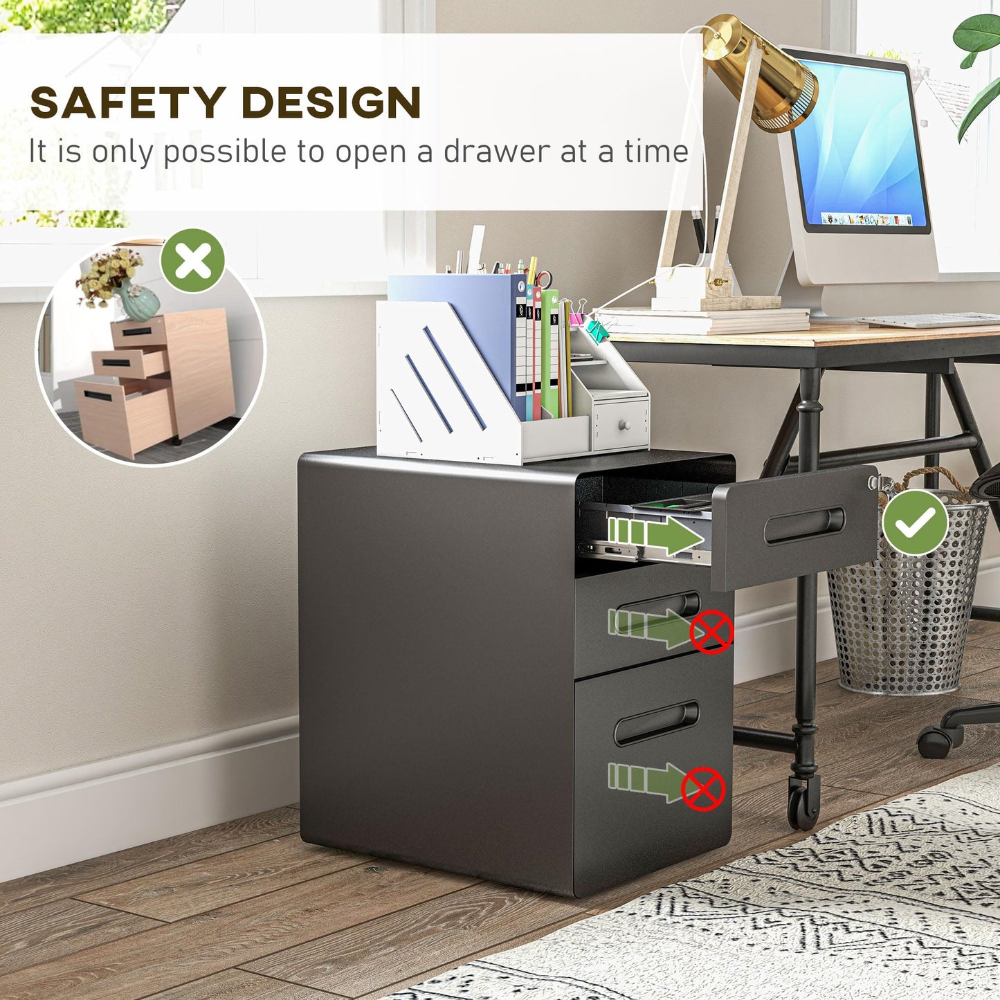 - Vinsetto Lockable File Cabinet with 3 Drawers, Vertical Office Drawer for A4 -