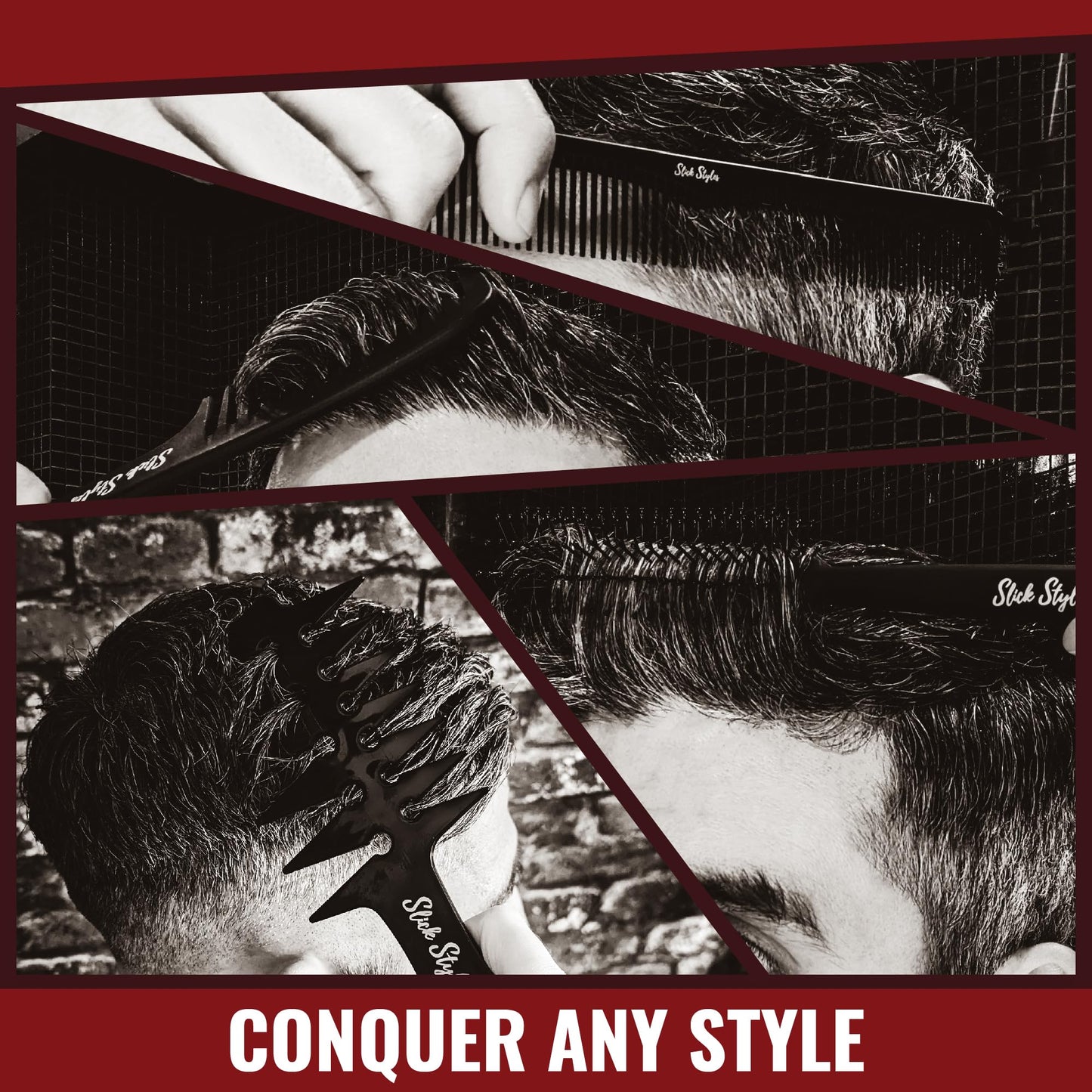 - Slick Styles Hair Brush and Hair Comb Set of 6 for Styling | Mens Hair Brush Set -