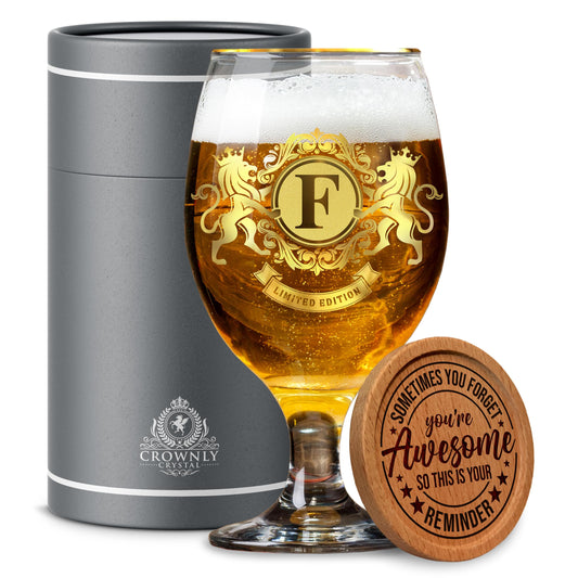 CROWNLY CRYSTAL® Personalised Gifts for Men Beer Glasses Gifts for Him Gifts for Dad Pint Glasses Gift Ideas for Men Gifts for Brother Gift Sets for Men Husband Birthday Gifts Beer Gifts for Men (F)