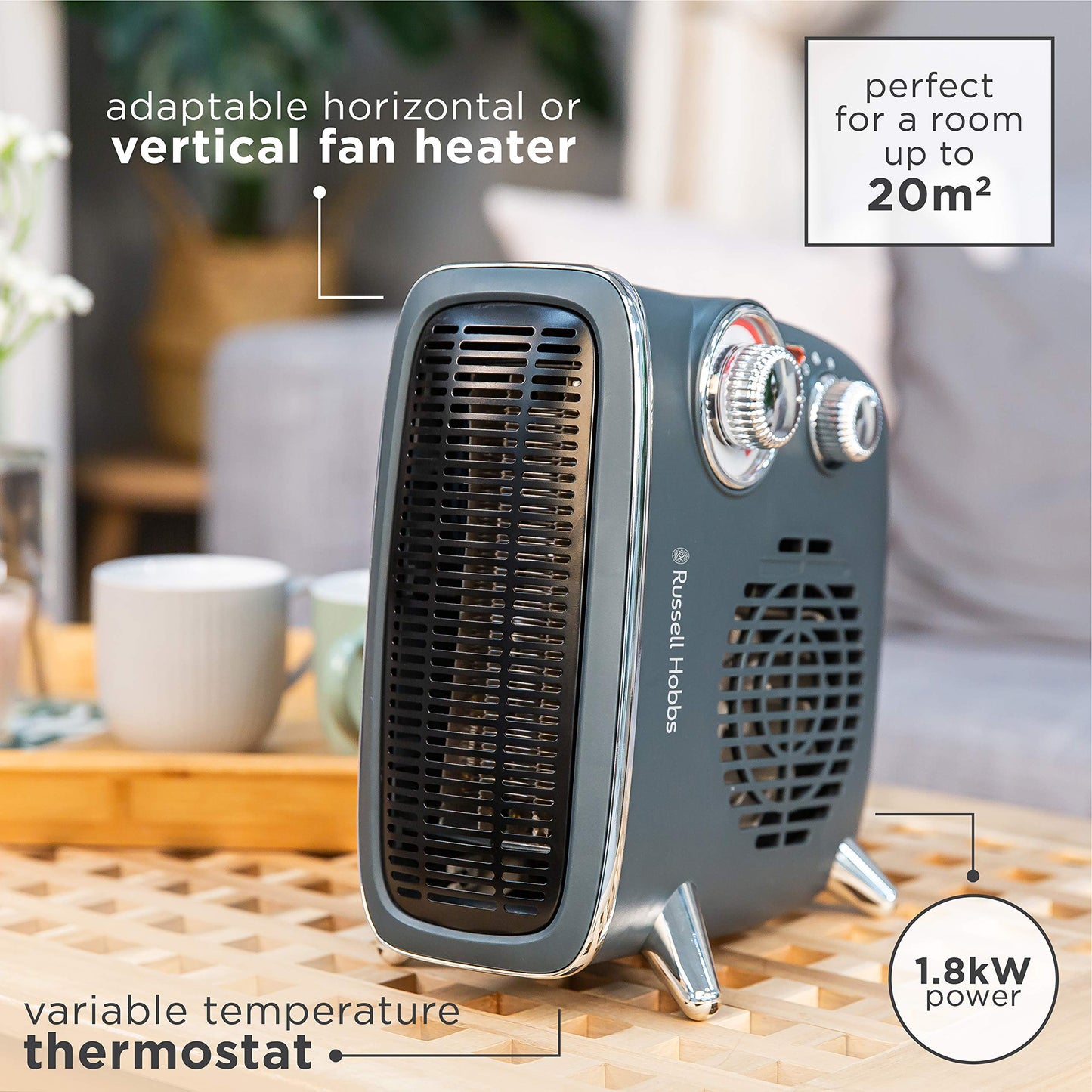 - Russell Hobbs 1800W/1.8KW Electric Heater | Retro Horizontal/Vertical Fan Heater -