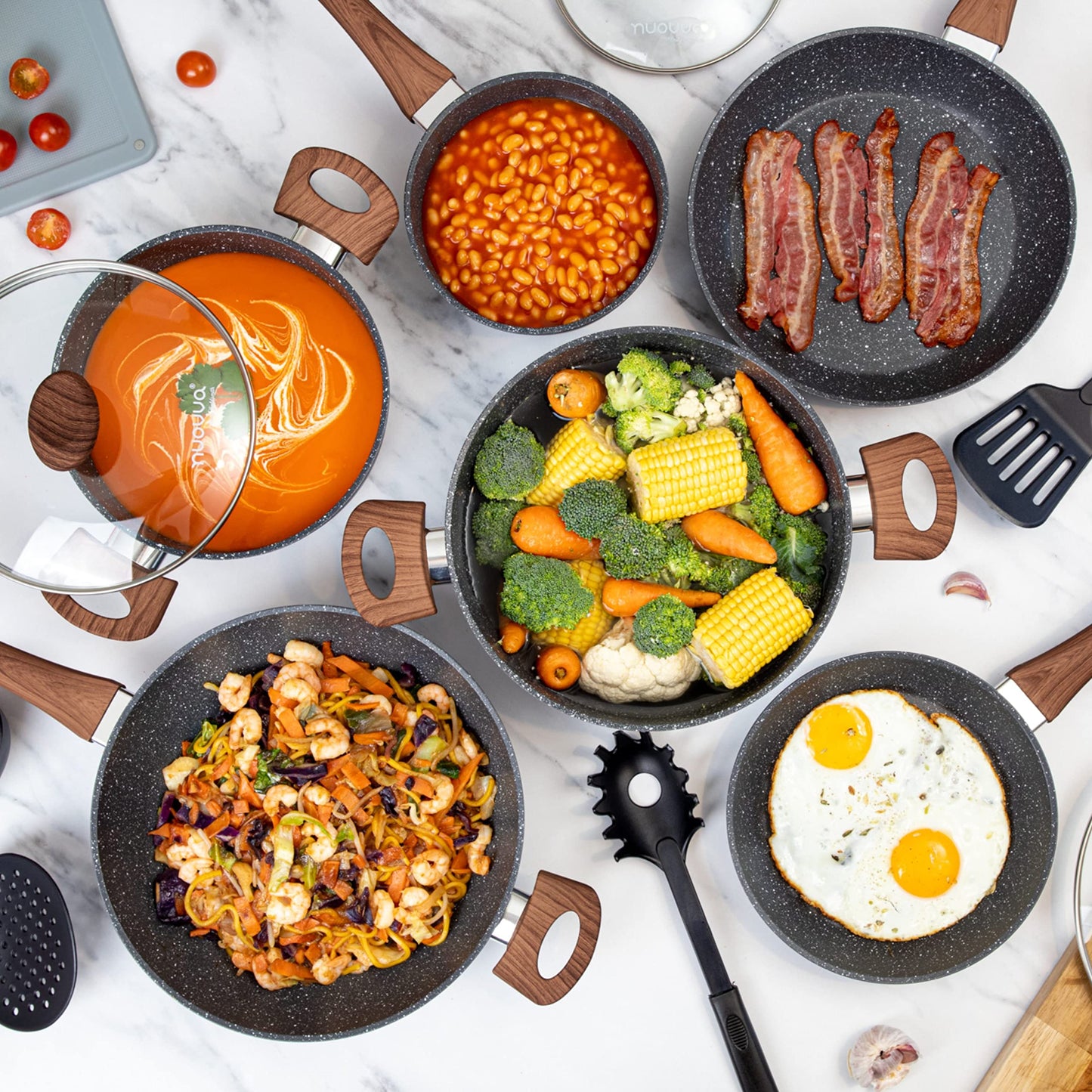 - Non Stick Pots and Pans Set | Induction Hob Pots Set | 15pcs Kitchen Cookware with Lids -