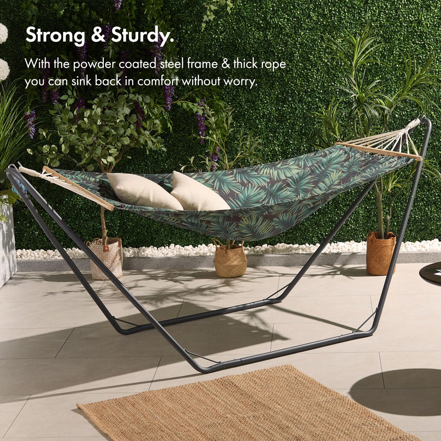 - VonHaus 1 Seater Hammock With Frame - Leaf Print 1 Person Garden Hammock with Stand -