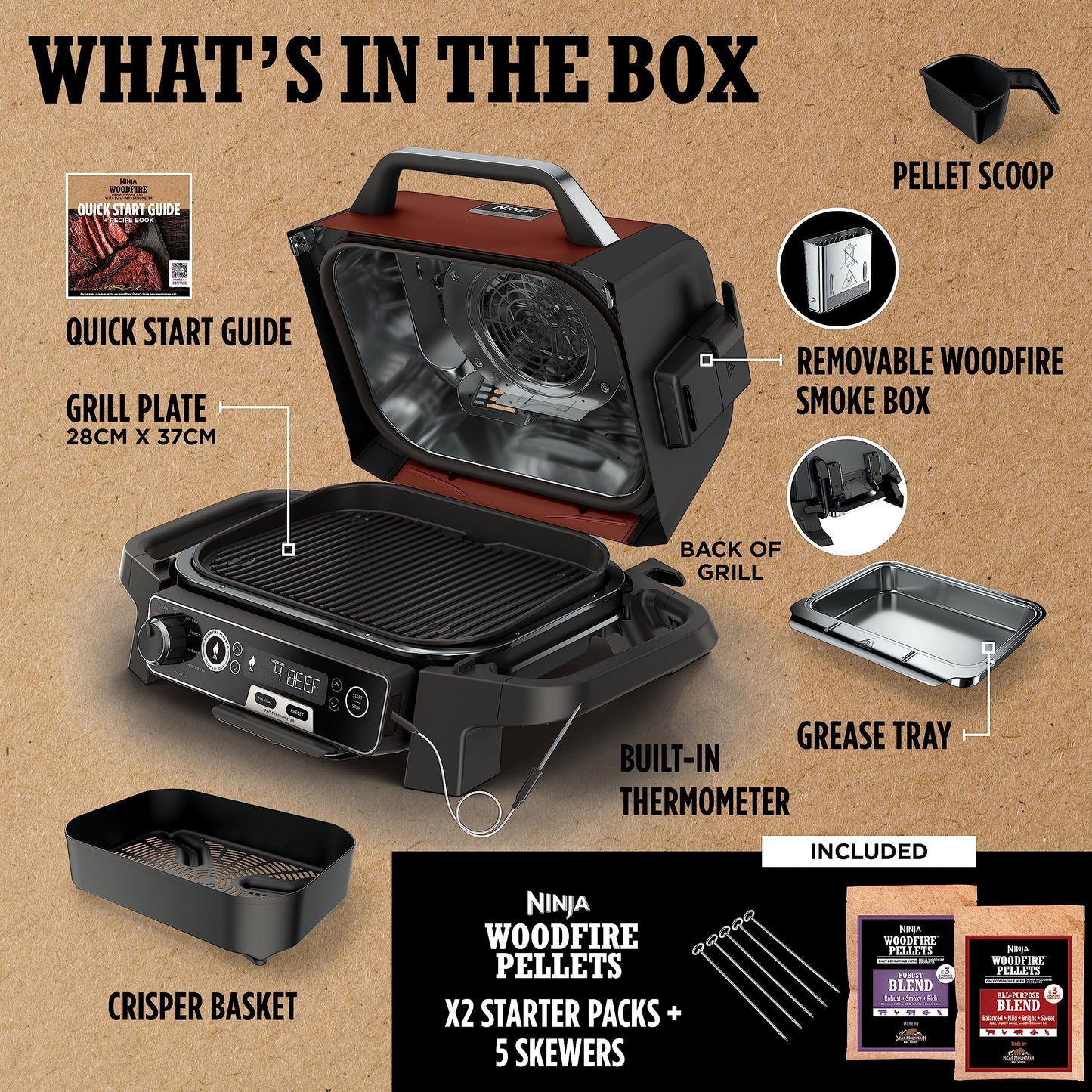 - Ninja Woodfire Electric Outdoor BBQ Grill | Smoker and Air Fryer with Pellets and Digital Probe -