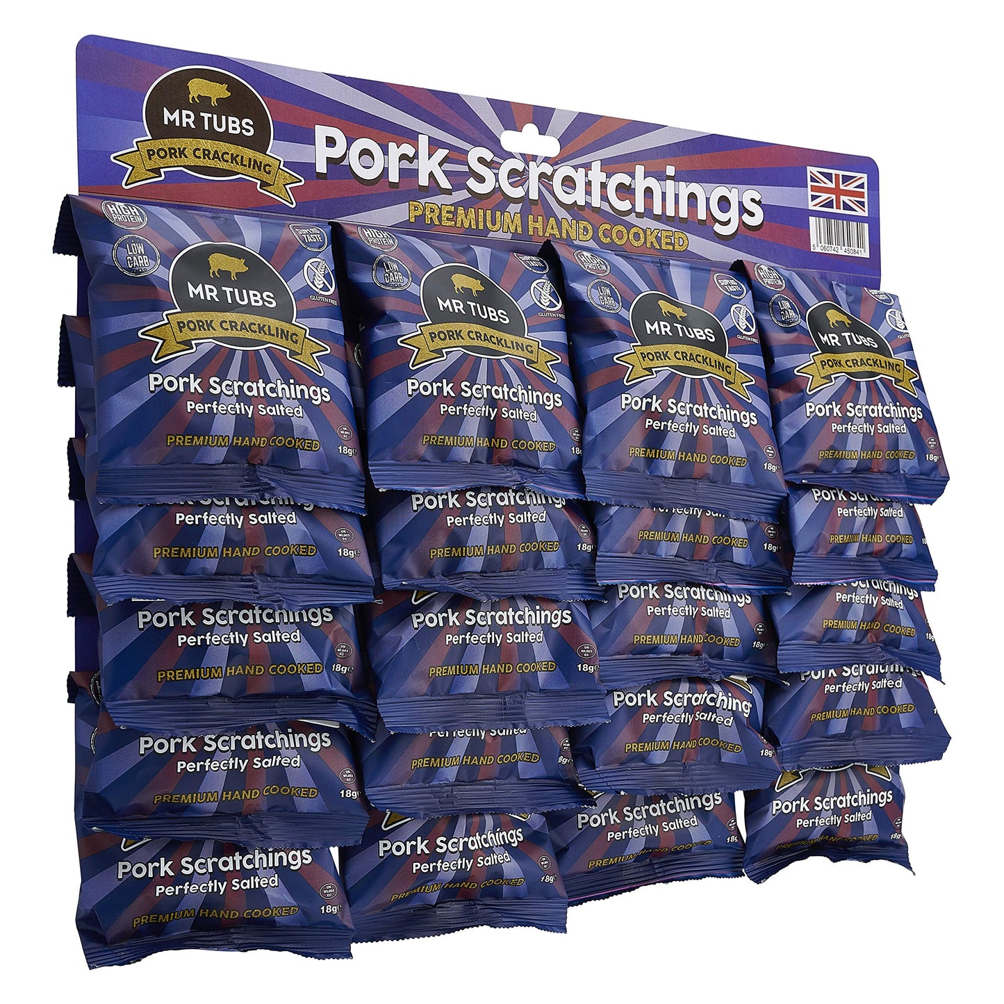 - Mr Tubs Premium Pork Scratchings | Gluten Free | Perfectly Salted | 20 x 18g Bags -
