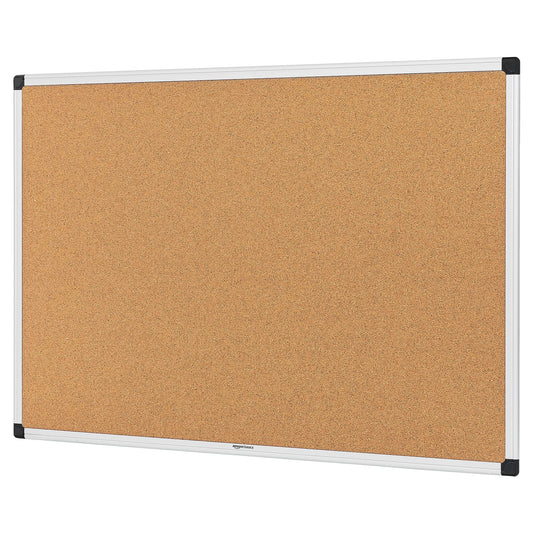 Amazon Basics Aluminum Frame Cork Notice Rectangular Board, 90cm x 60cm, Silver