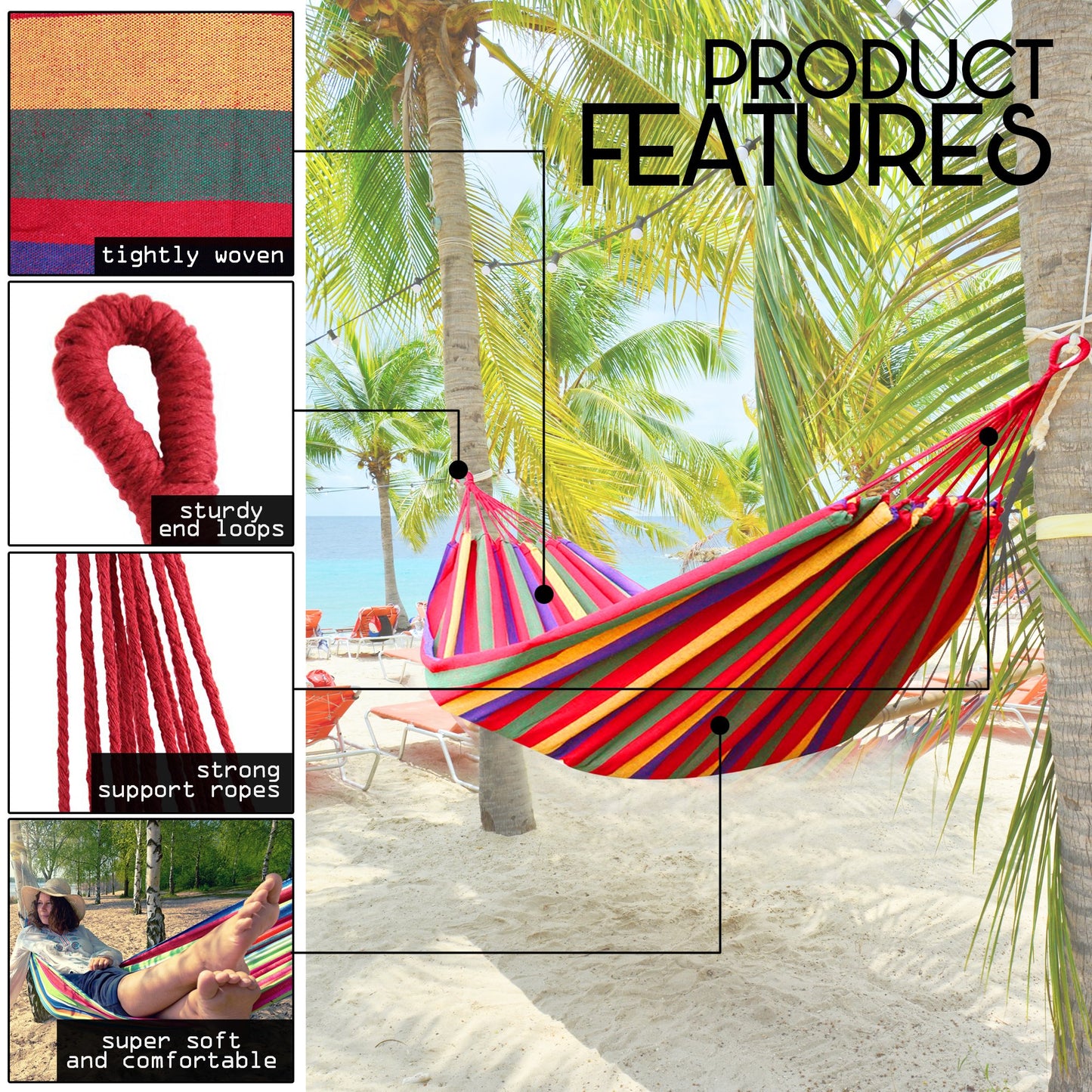 Bramble - Large Camping Hammock Garden Swing, Hammock Double Outdoor/Indoor with Carry Bag & Tree Ropes - 270x150cm, 150kg Weight Capacity Garden Hammock