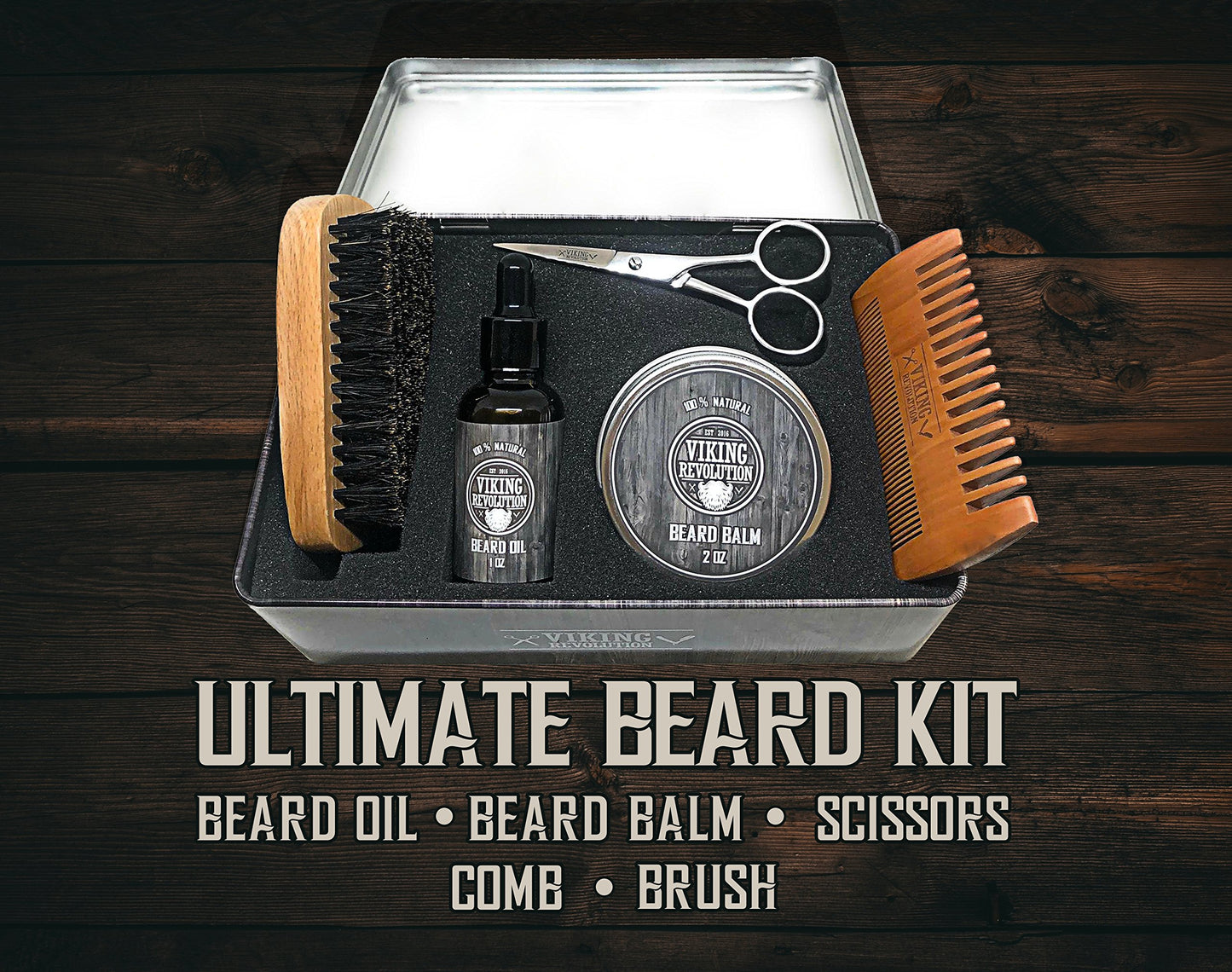 - Viking Revolution - Beard Grooming Kit for Men - Ultimate Beard Kit with 100% Boar Beard Brush -