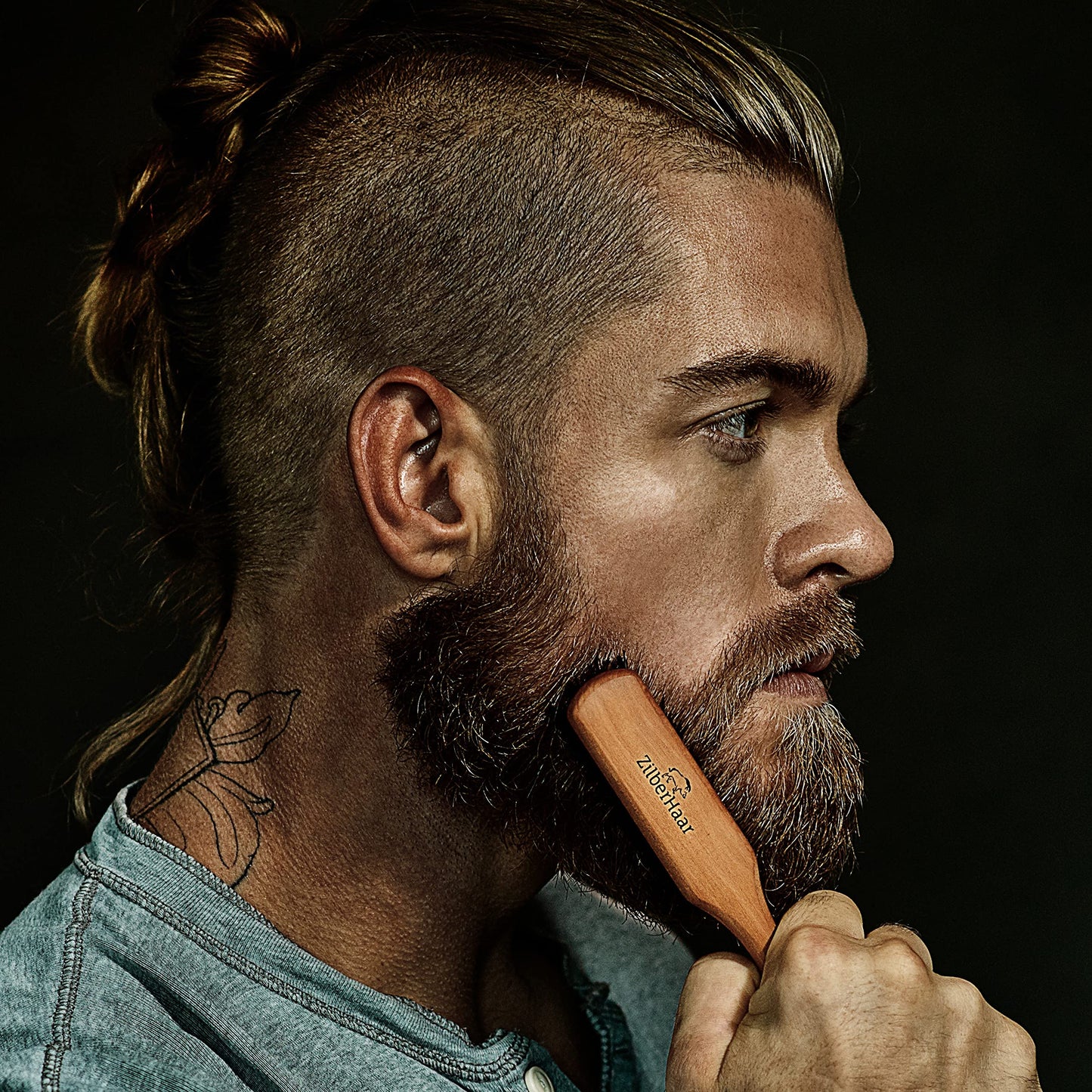 Beard Brush by ZilberHaar - Stiff Beard Brush for Men, Boar Bristle Hair Brush - Straightens & Promotes Beard Growth, Works with Natural Beard Oil & Beard Styling Balm to Soften Beard – 15cm long