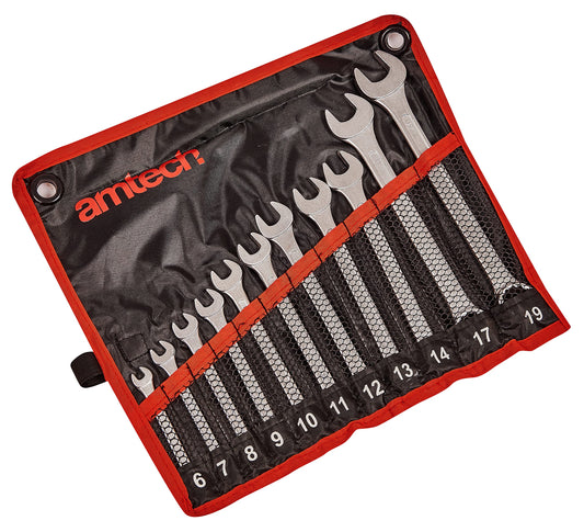 Amtech K0400 Combination Spanner Set, Drop Forged and Chrome Plated Spanners, 6mm to 19mm