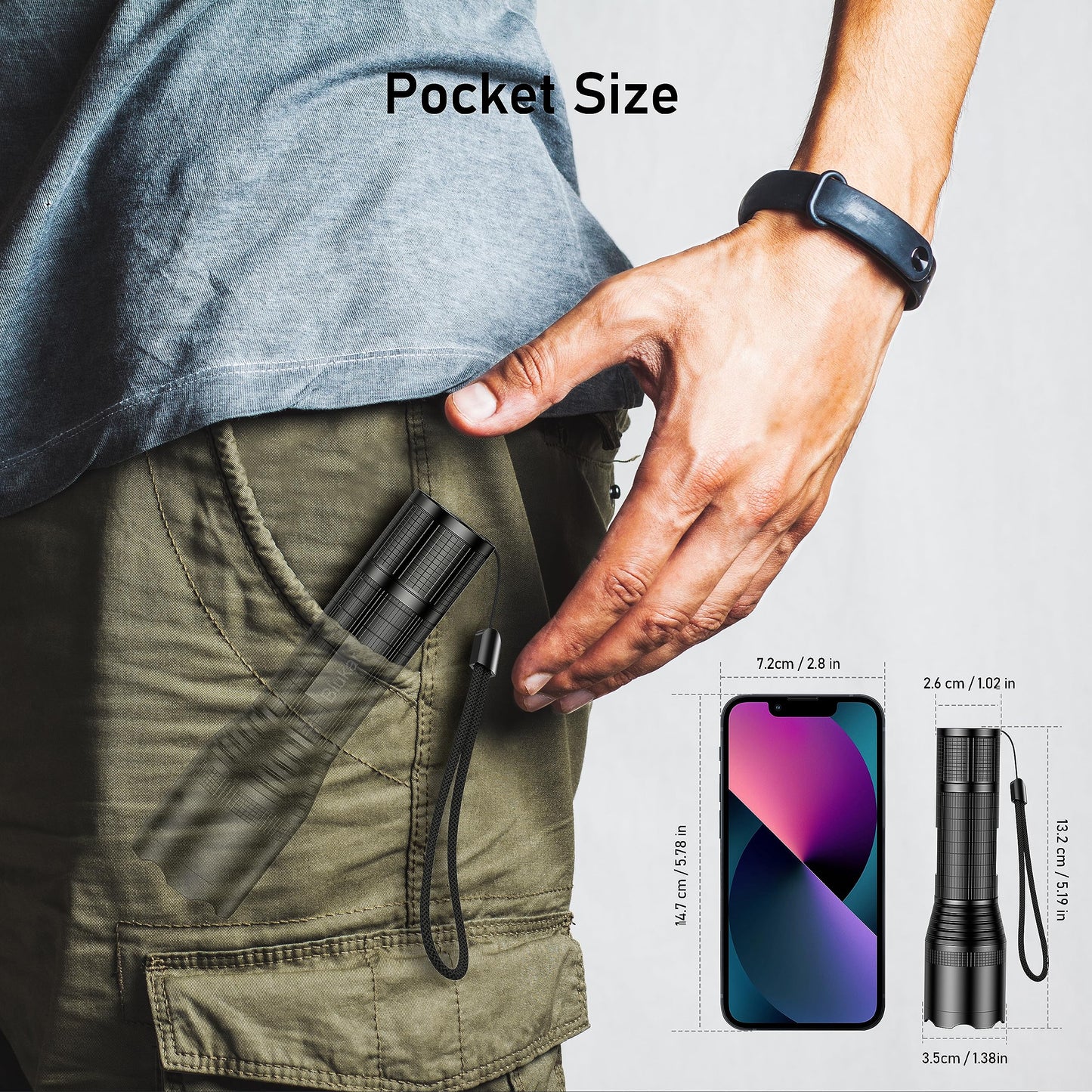 Blukar LED Torch Battery Powered, 2000L Super Bright Adjustable Focus Flashlight, 5 Lighting Modes, IPX6 Waterproof Pocket Size Torch for Power Cuts, Emergency (3 AAA Batteries Included)