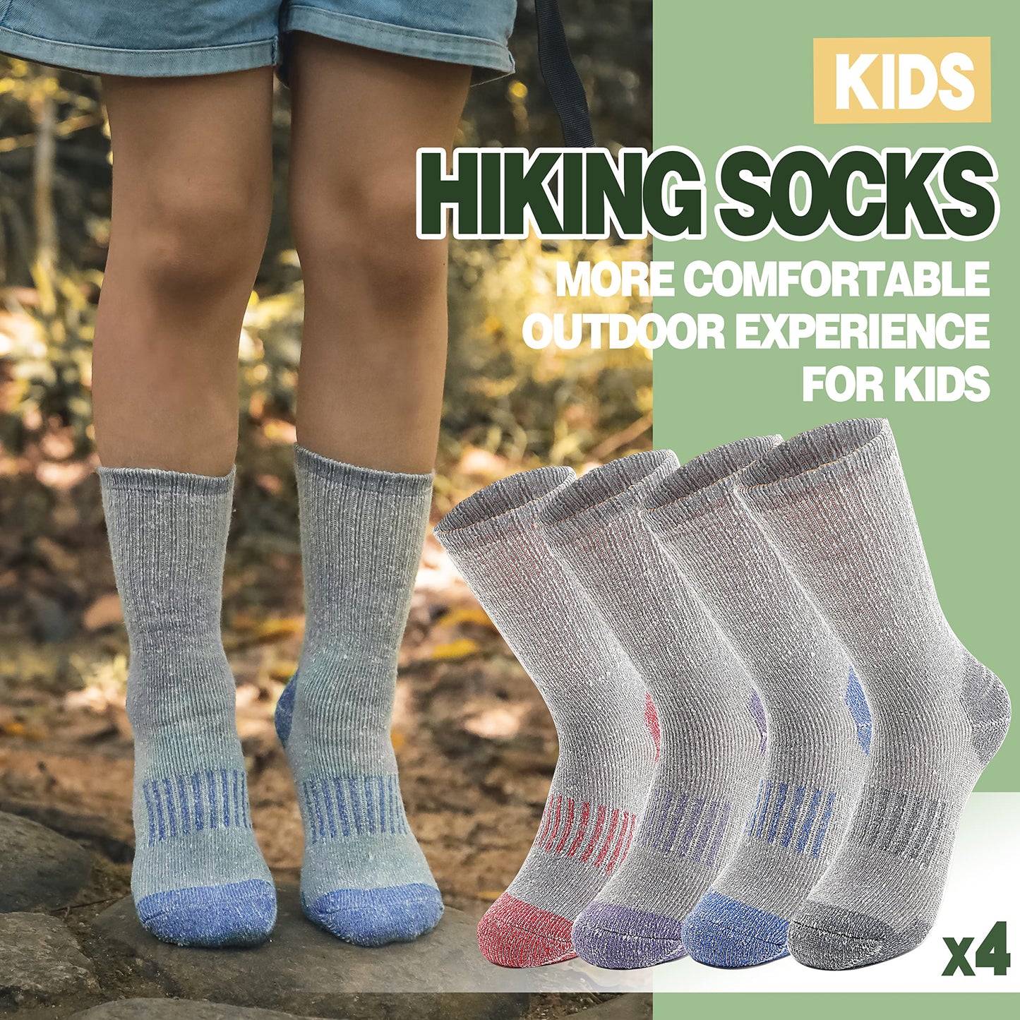 - Sandsuced Kids Merino Wool Walking Socks | Girls Boys | Winter Thermal Warm -