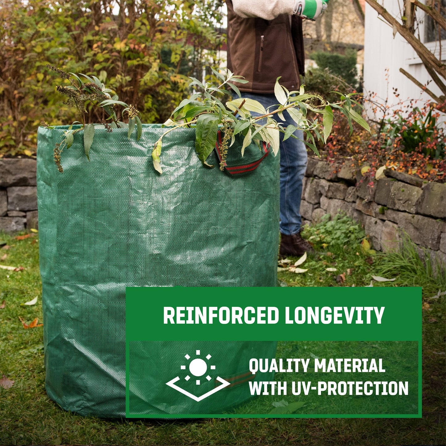 - GardenGloss® Garden Waste Bags Heavy Duty with Handles (3pcs) | 272L High Capacity Garden Bag | UV Stable and Water Repellent | Reusable -