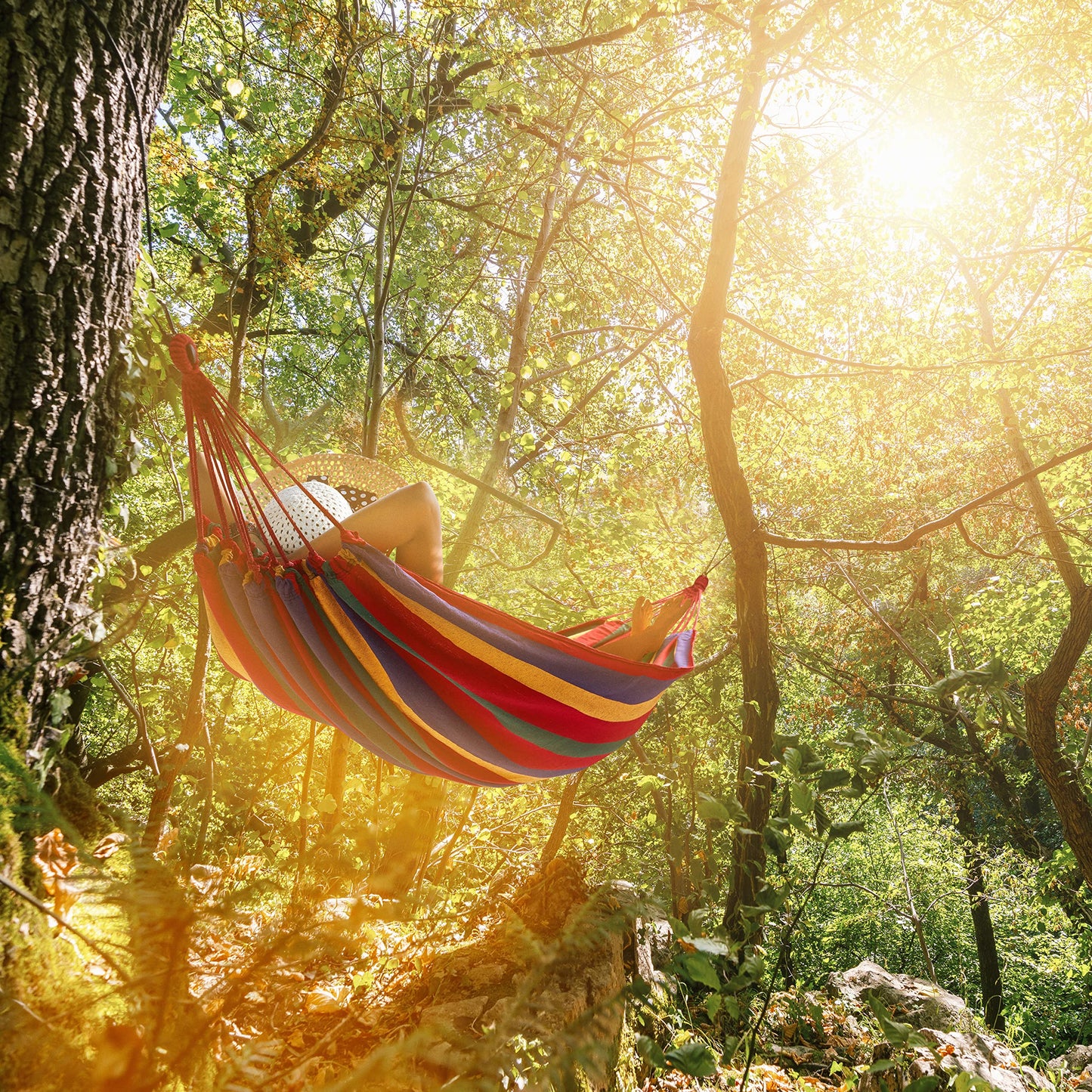 Bramble - Large Camping Hammock Garden Swing, Hammock Double Outdoor/Indoor with Carry Bag & Tree Ropes - 270x150cm, 150kg Weight Capacity Garden Hammock