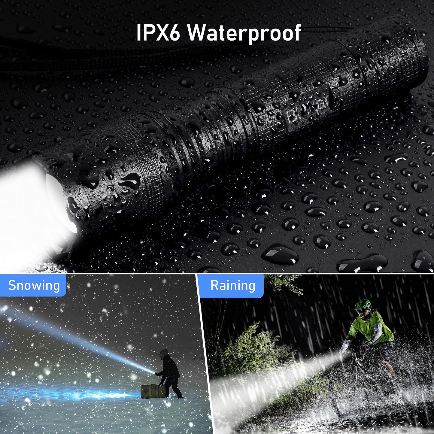 Blukar LED Torch Battery Powered, 2000L Super Bright Adjustable Focus Flashlight, 5 Lighting Modes, IPX6 Waterproof Pocket Size Torch for Power Cuts, Emergency (3 AAA Batteries Included)