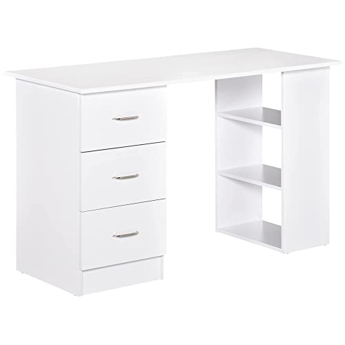 - HOMCOM Computer Desk | Writing Table | PC Workstation with 3 Storage Shelves and Drawers -