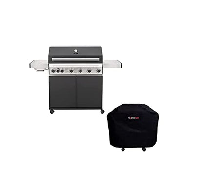 CosmoGrill Premium Black 7 Gas Burner 6+1 Barbecue Grill with Waterproof Cover, Stainless Steel Ceramic Searer, Built-in Temperature Gauge for Home Garden Party Outdoor BBQ Cooking