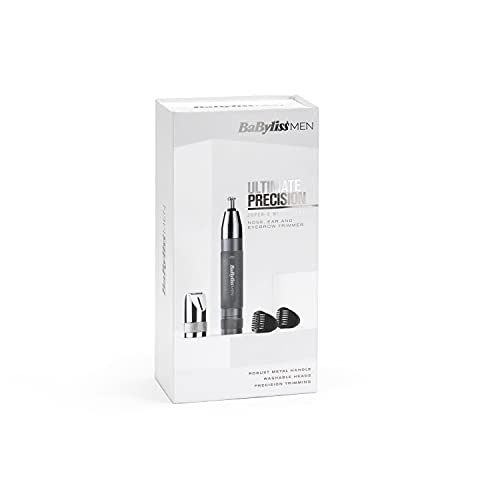 BaByliss Super-X Metal Series Nose Trimmer, Ear Eyebrow Hair Trimmer for Men, Grooming Kit, Gifts for Men (Silver/Grey)
