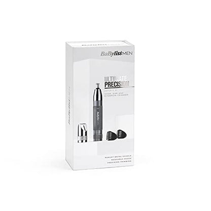 BaByliss Super-X Metal Series Nose Trimmer, Ear Eyebrow Hair Trimmer for Men, Grooming Kit, Gifts for Men (Silver/Grey)