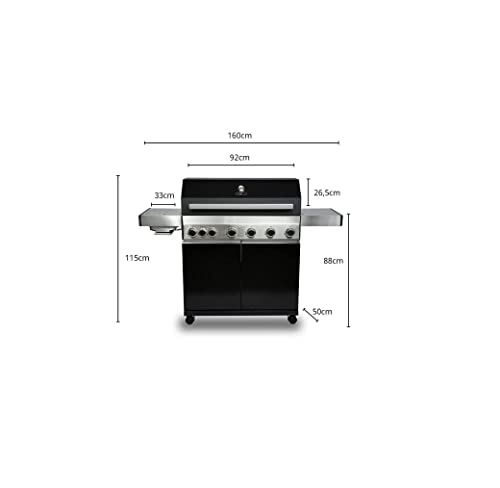 CosmoGrill Premium Black 7 Gas Burner 6+1 Barbecue Grill with Waterproof Cover, Stainless Steel Ceramic Searer, Built-in Temperature Gauge for Home Garden Party Outdoor BBQ Cooking