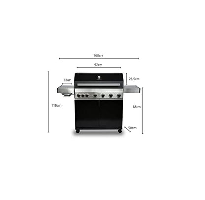 CosmoGrill Premium Black 7 Gas Burner 6+1 Barbecue Grill with Waterproof Cover, Stainless Steel Ceramic Searer, Built-in Temperature Gauge for Home Garden Party Outdoor BBQ Cooking