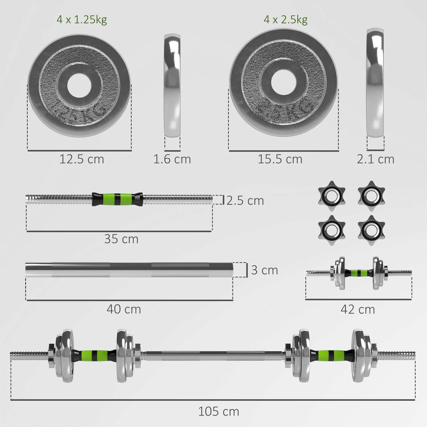 SPORTNOW 20kg 2-in-1 Adjustable Weights Dumbbells Set for Home Gym
