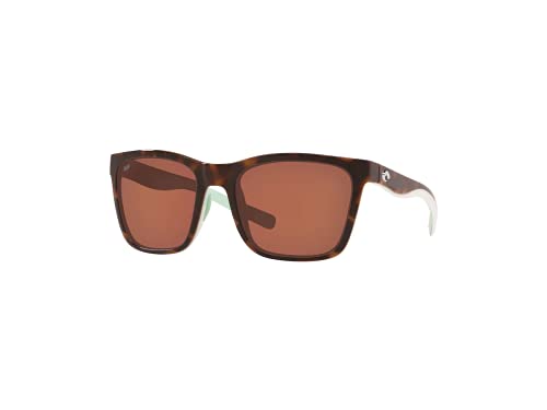 Costa Del Mar Women's Panga Square Sunglasses With Designer iWear Eyewear Care Kit, 255 Shiny Tort/White/Seafoam / Copper 580p Plastic Polarized, 56