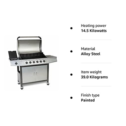 Cosmogrill barbecue 6+1 Pro Gas Grill BBQ (Silver with Cover)