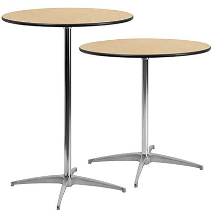 - Flash Furniture Round Wood Cocktail Table | 30'' and 42'' Columns | Birchwood Chrome Steel | Schwarz -