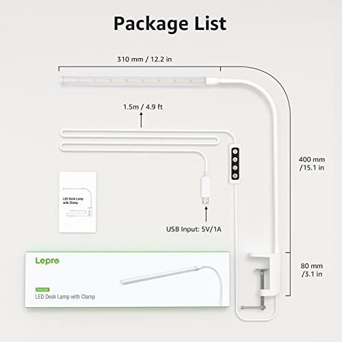 - Lepro Desk Clamp Lamp | LED Desk Lamp Eye Caring Dimmable |5W 460lm | 10 Brightness Levels -