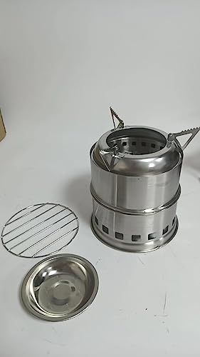 Camping Stove, Ohuhu Rocket Stove Camping Stainless Steel Lightweight Stove Wood Alcohol Stove Portable Outdoor Cooking Picnic BBQ Hiking with Mesh Bag