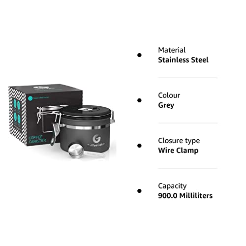 Coffee Gator Coffee Storage - Stainless Steel Tea and Sugar Containers - Canisters w/Date-Tracker, CO2 Valve for Freshness & Scoop - Small, Gray