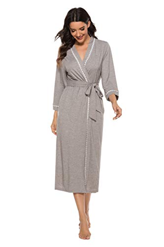 - Vlazom Womens Dressing Gown Soft Kimono Robe V-Neck Long Knit Bathrobe Nightwear Sleepwear for All Seasons -