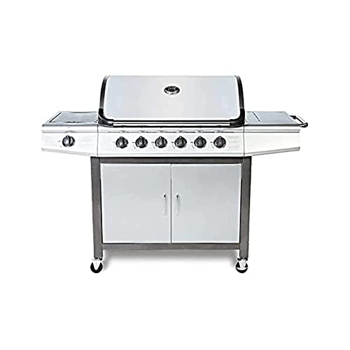Cosmogrill barbecue 6+1 Pro Gas Grill BBQ (Silver with Cover)