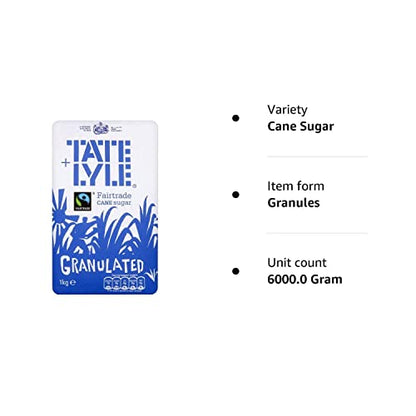 - Tate & Lyle Fairtrade Granulated Pure Cane Sugar | 1Kg | Pack of 6 -