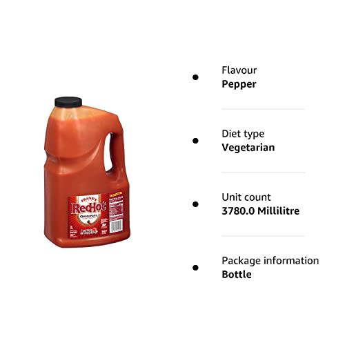 - Frank's RedHot Original Cayenne Pepper Sauce | Premium Blended Cayenne Peppers | Bold & Spicy Flavour | Bulk Container | 3.8L -