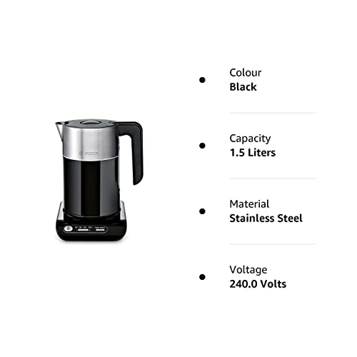 Bosch Styline TWK8633GB Variable Temperature Cordless Kettle, 1.5 Litres, 3000W - Black