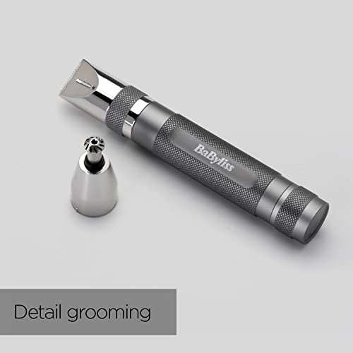 BaByliss Super-X Metal Series Nose Trimmer, Ear Eyebrow Hair Trimmer for Men, Grooming Kit, Gifts for Men (Silver/Grey)
