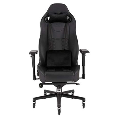 Corsair T2 Road Warrior - Faux Leather Gaming Chair, Easy Assembly, Ergonomic Swivel, Adjustable Height & 4D Armrests, Lumbar Support, Comfortable Wide Seat with High Recliner - Black
