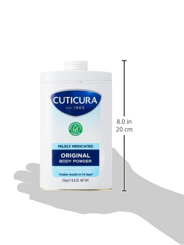 CUTICURA Mildly Medicated Talcum Body Powder 250g, Many Uses Personal Hygiene, Prevent Smudging After Self-Tanning & Facial Makeup