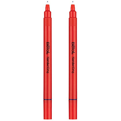 Berol Handwriting Pens | Round Shape is Easy to Hold | Washable Blue Ink | Bright Barrels | 2 Count
