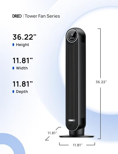 - Dreo 28dB Silent Tower Fan | 7.3m/s Velocity Electric Cooling Fan | Remote Control 90° Oscillating | 4 Speeds | 4 Modes -