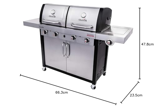Char-Broil Professional Series 4600 S Double Header - 4 Burner Gas Barbecue Grill with TRU-Infrared Technology and Side-Burner, Stainless Steel Finish.